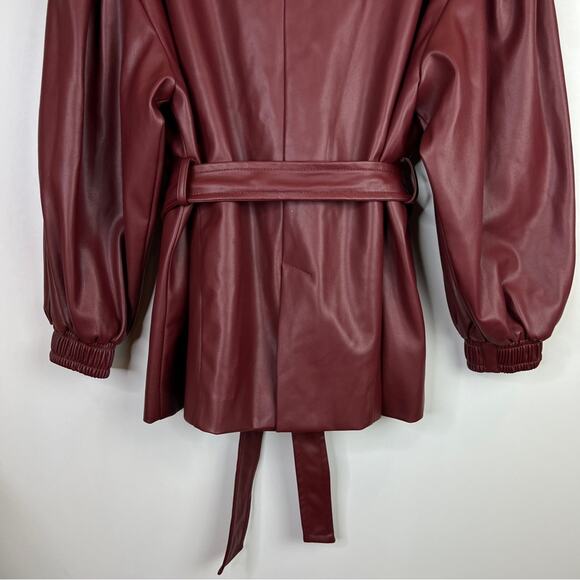 NWOT Zara Blogger Maroon Faux Leather Belted Oversized Blazer Jacket. - Picture 11 of 11
